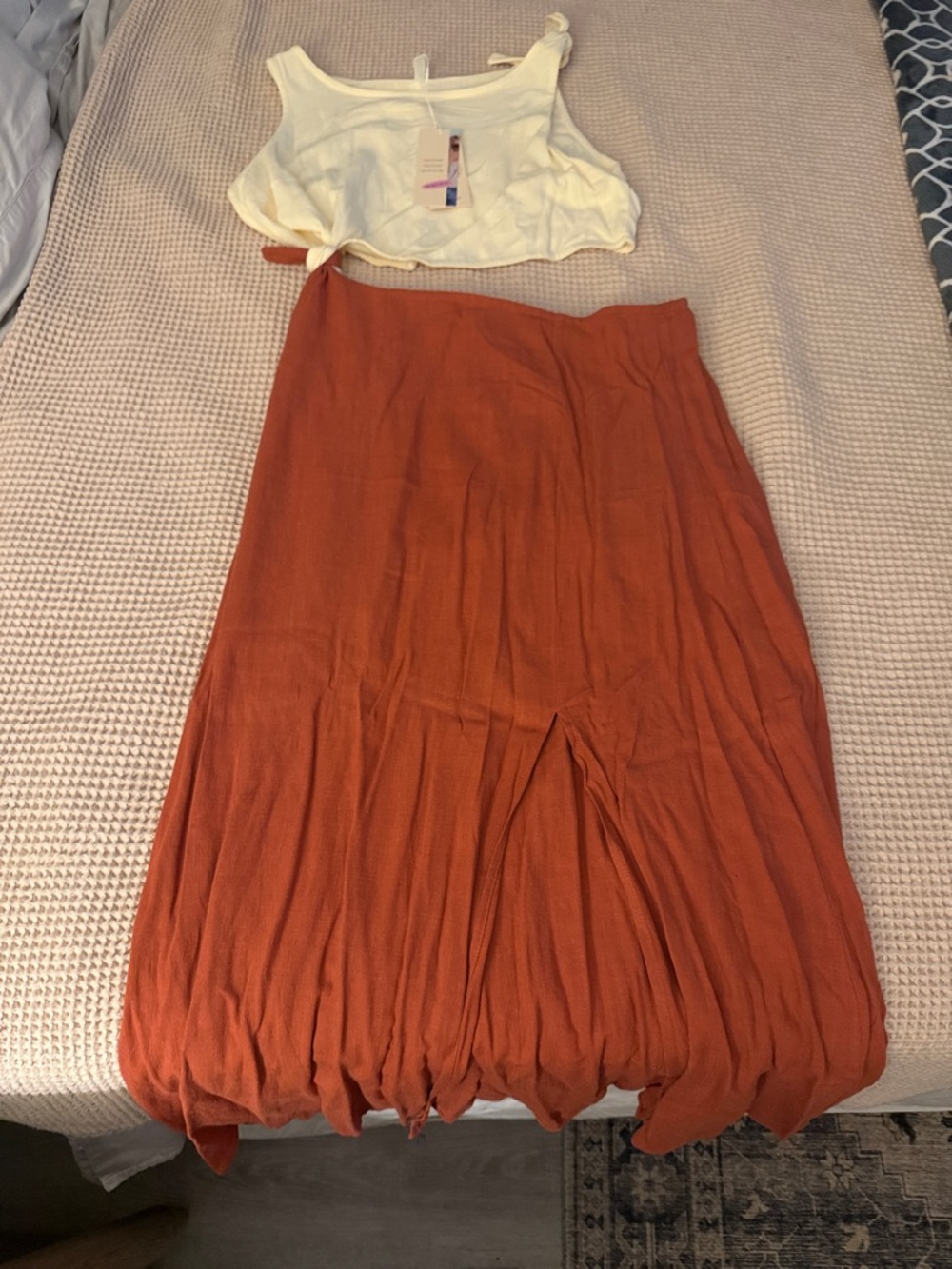 Cream Crop Tank Top and Rust Maxi Skirt Set - Picture 3 of 4